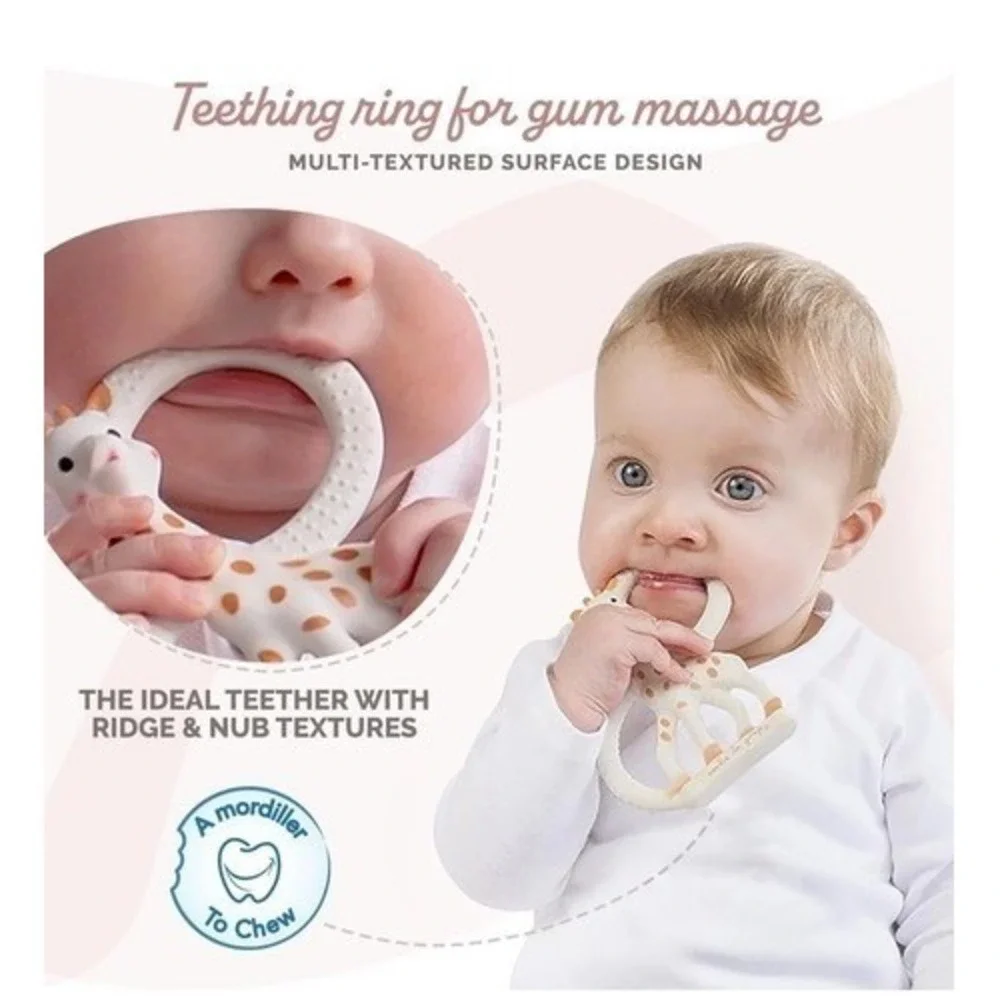 NWB Sophie La Girafe-So Pure Natural Rubber Soft Baby Teething Ring from France